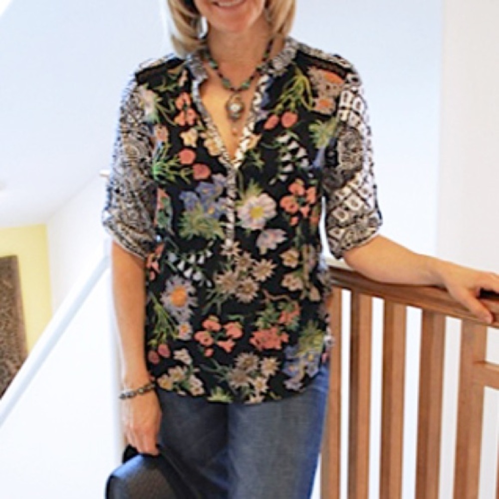 Anthropologie Tiny Lacona Popover Floral Blouse Multicolor Split Neck Boho SP - Picture 1 of 10